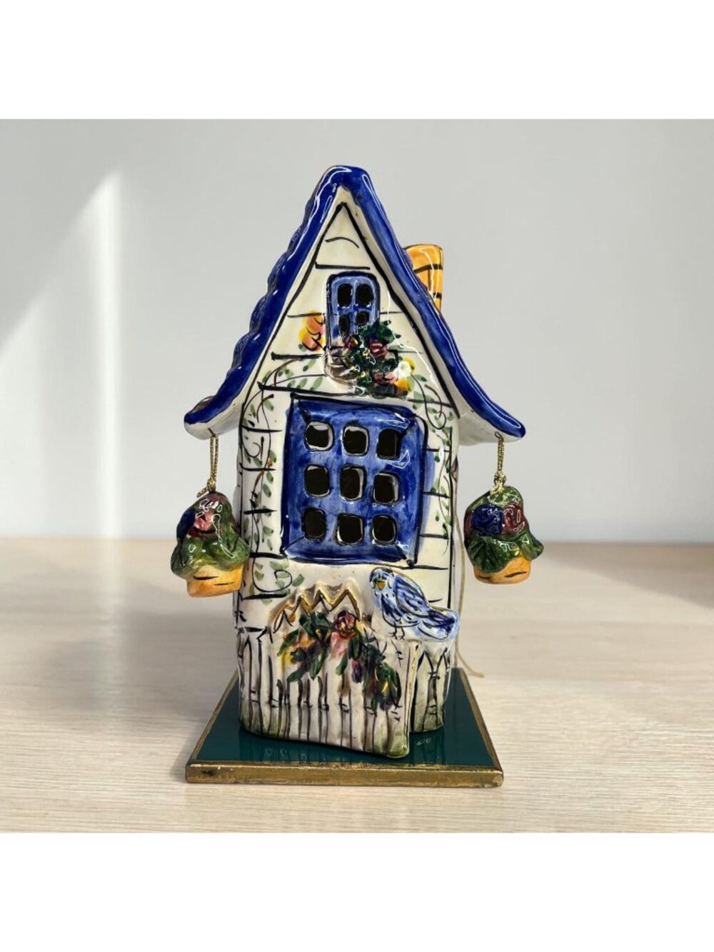 Blue Sky Clayworks Heather Goldminc Ceramic Tea Light House With Bluebirds